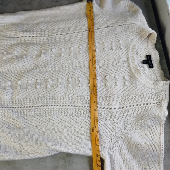 Banana Republic Merino Wool Alpaca Sweater Womens XL Ivory Pom Poms Shabby Chic - Picture 9 of 10